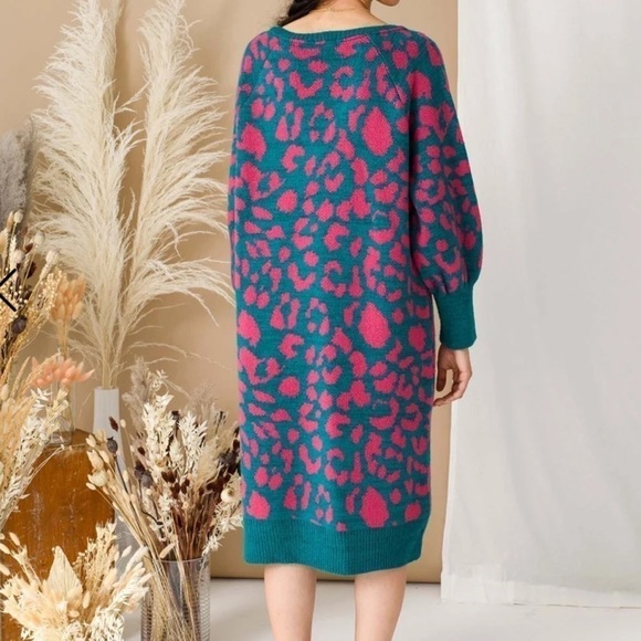 Cara & The Sky Elizabeth Animal Midi Knitted Dress Teal Size Small - Picture 4 of 9